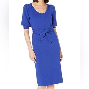 Betsey Johnson Power Sleeve Blue Sweater Dress with Sash, XS
